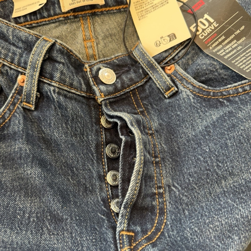 Levi's 501 Curve Jeans Womens W28 L30 Medium Wash Blue High Rise Straight Denim - Picture 8 of 9